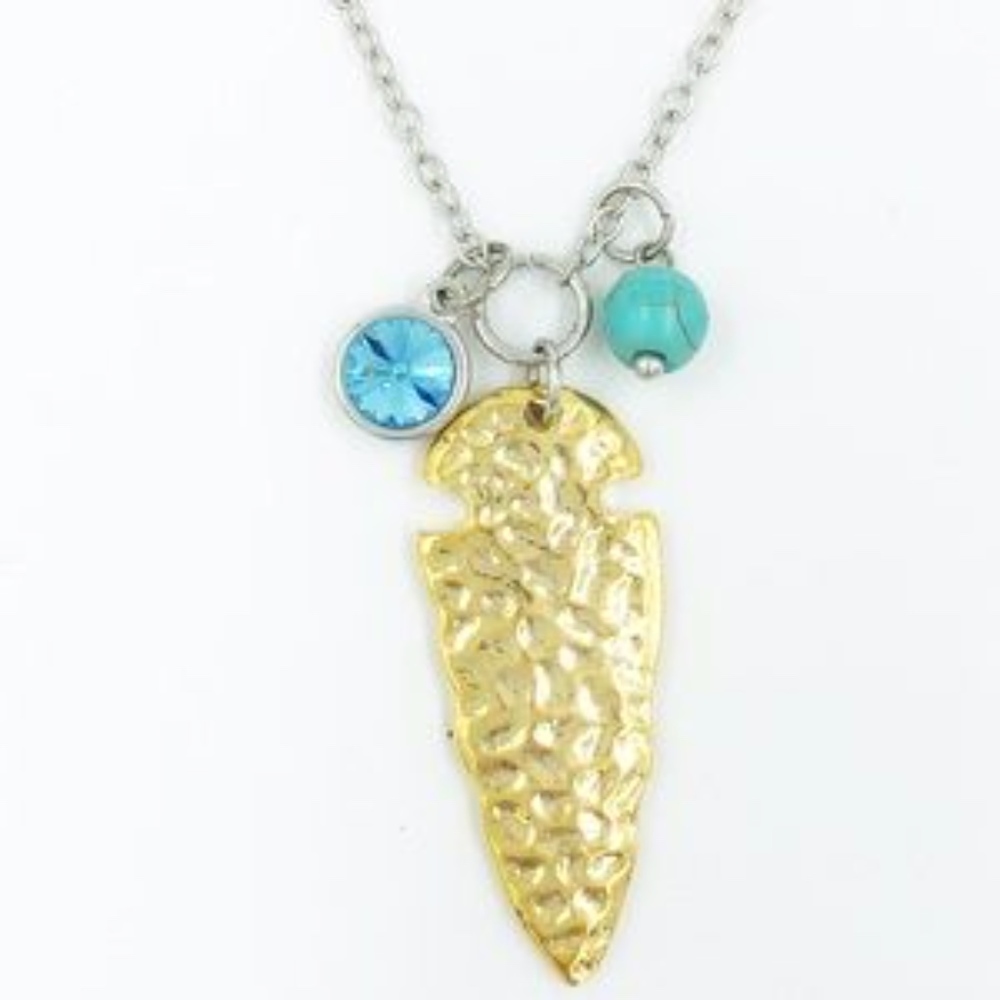 Natural Stone Necklace Pendant Southwestern Reconstituted Turquoise Hammered